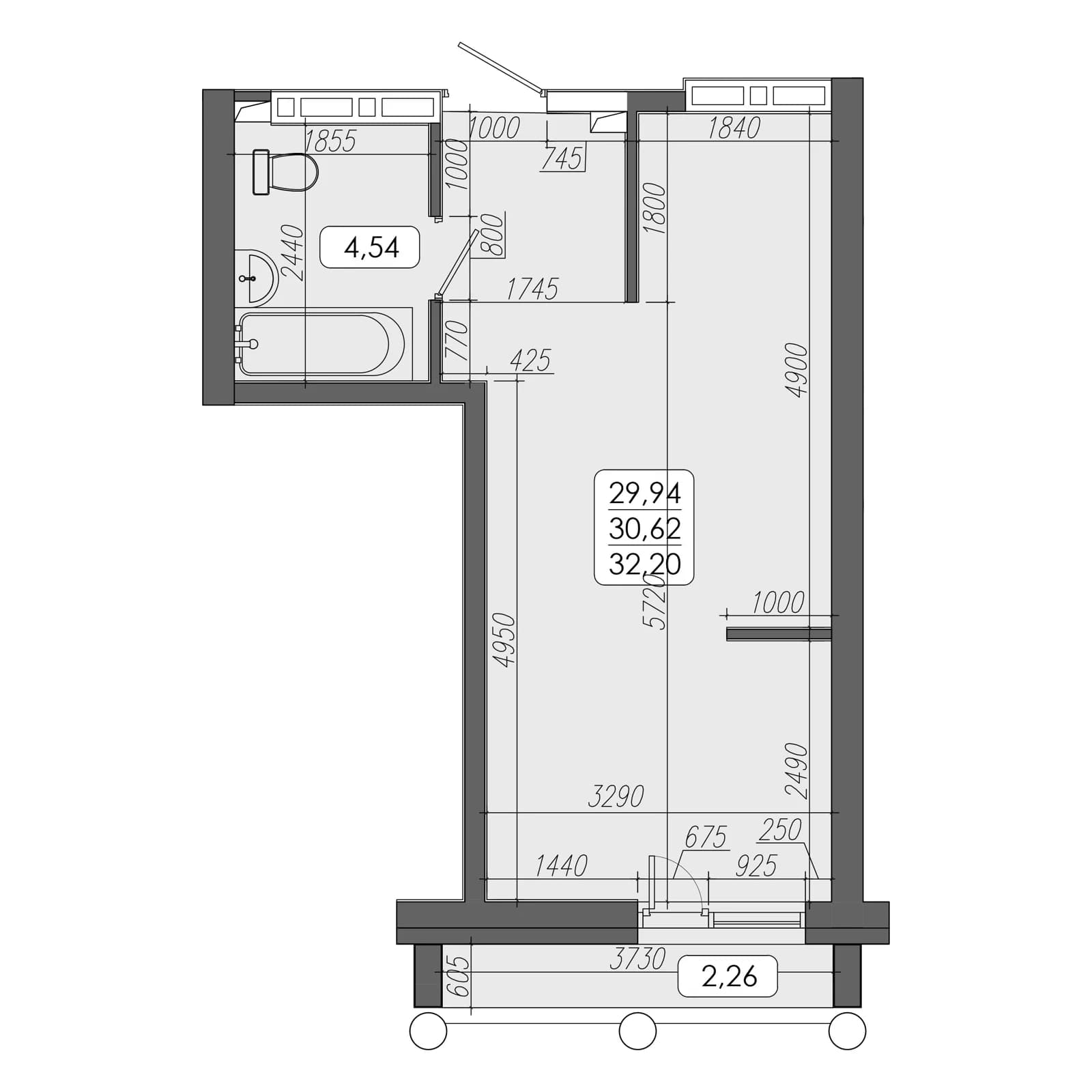 1 комн., 30.6 м²