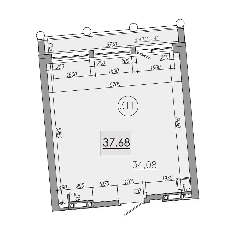 Студия, 37.7 м²