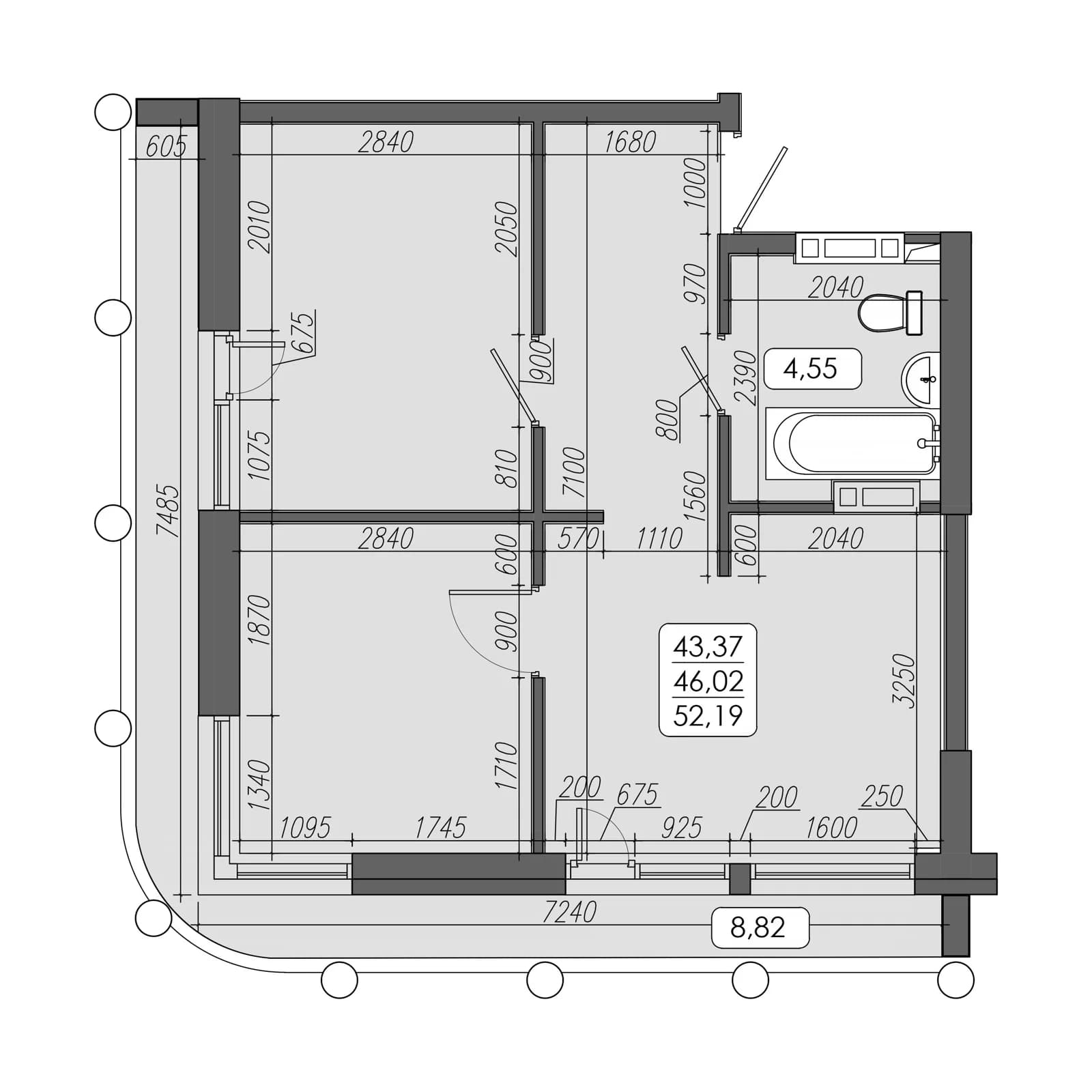 3 комн., 46.0 м²