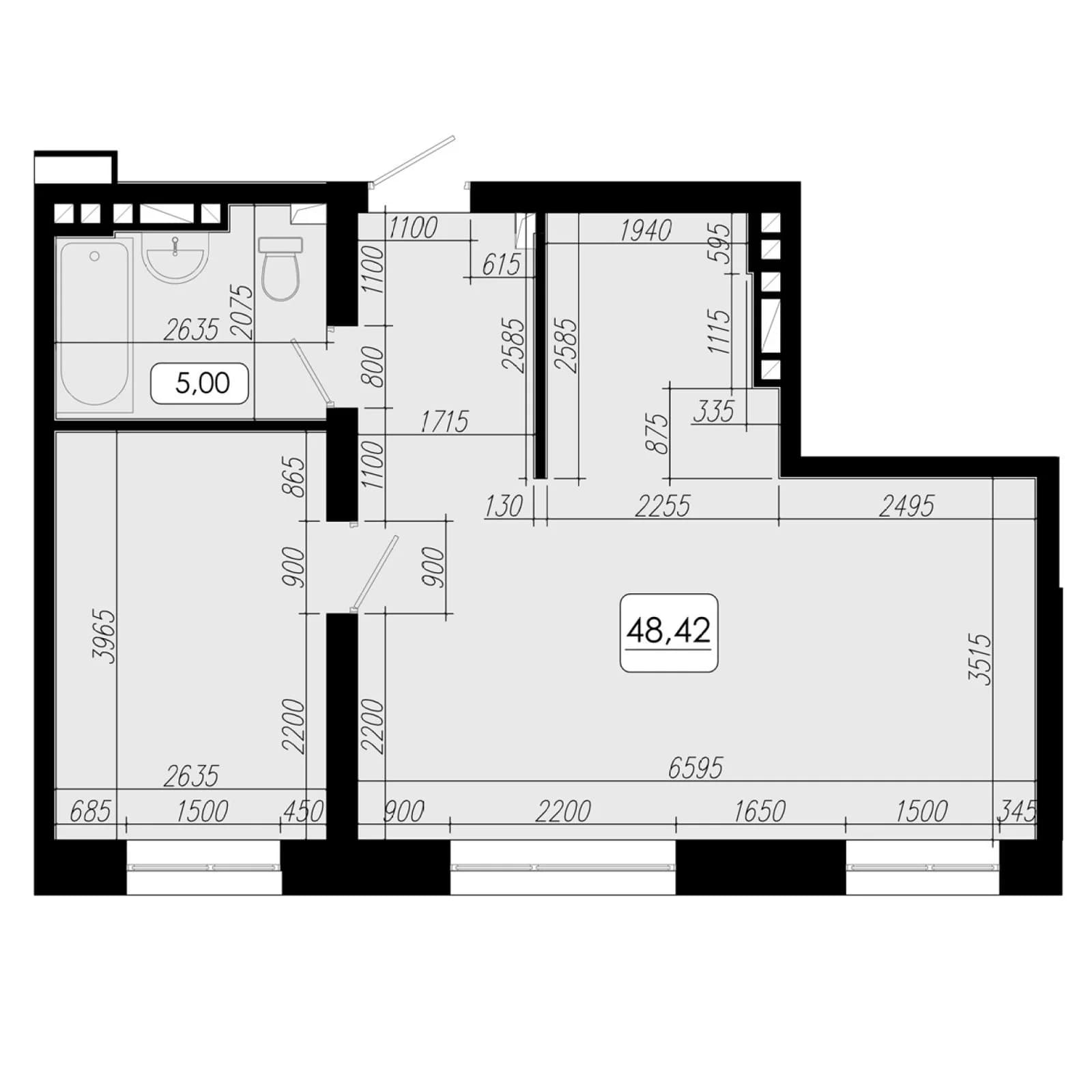 2 комн., 48.4 м²