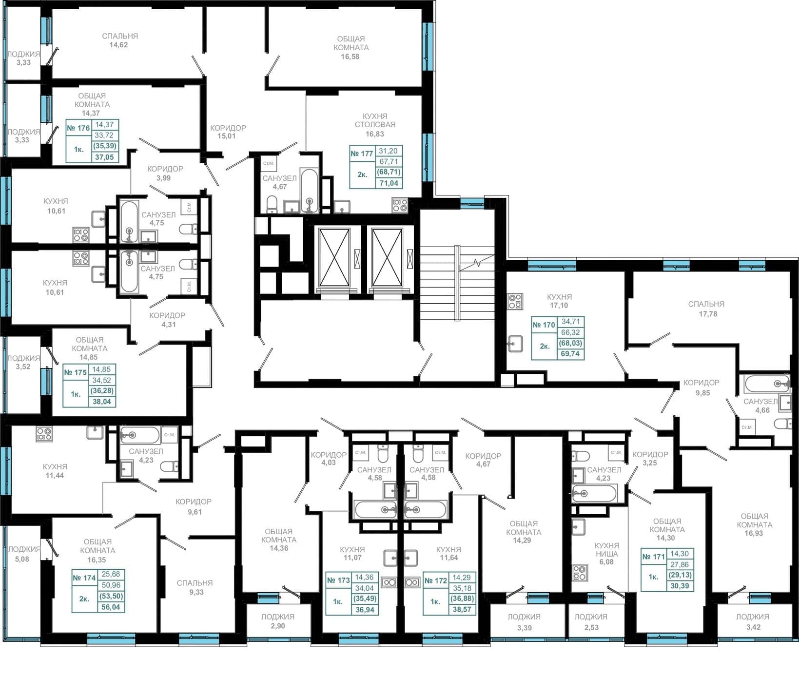 2 комн., 68.7 м²