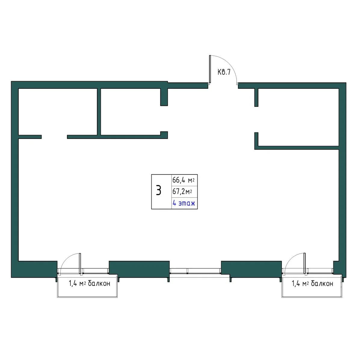 3 комн., 67.2 м²