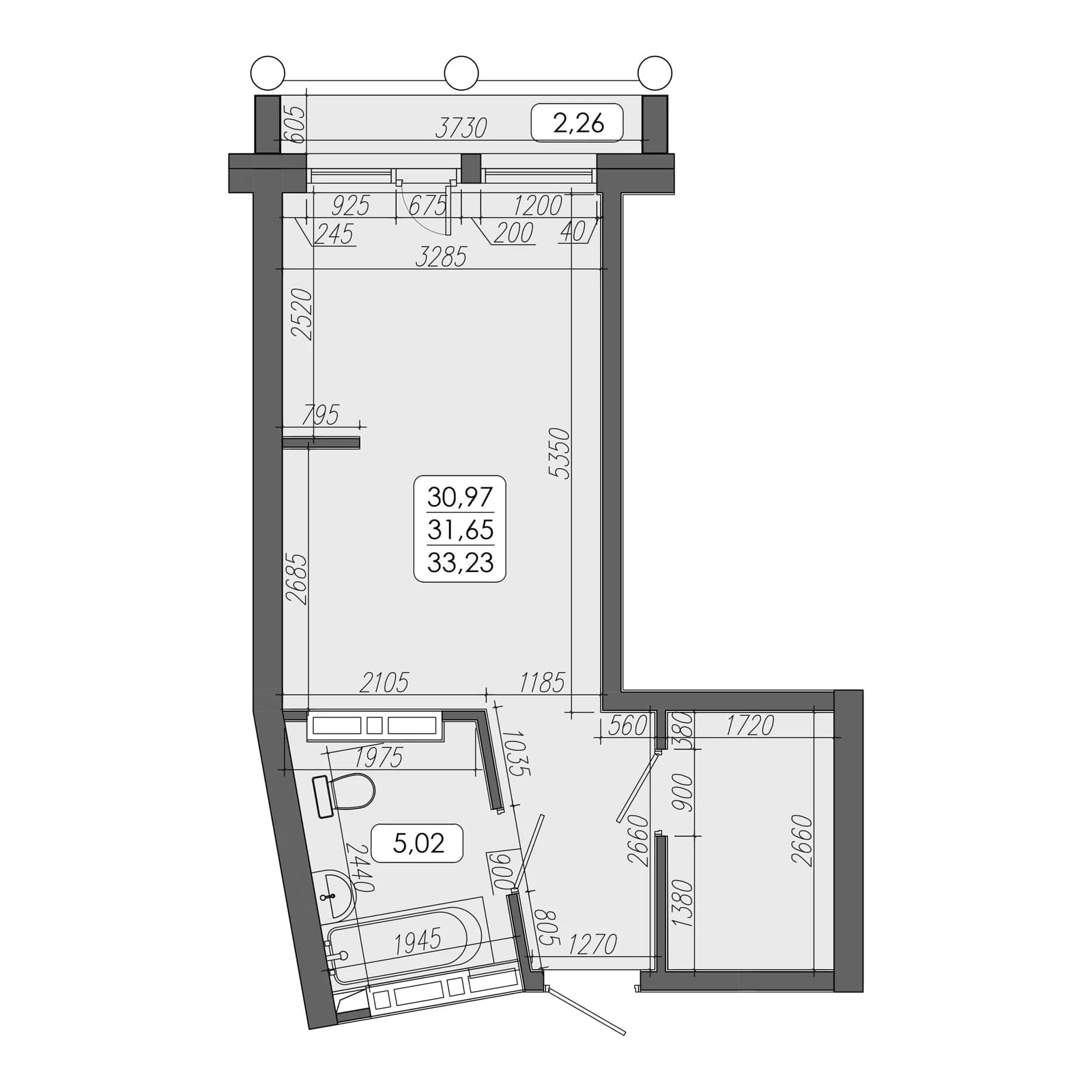 1 комн., 31.6 м²