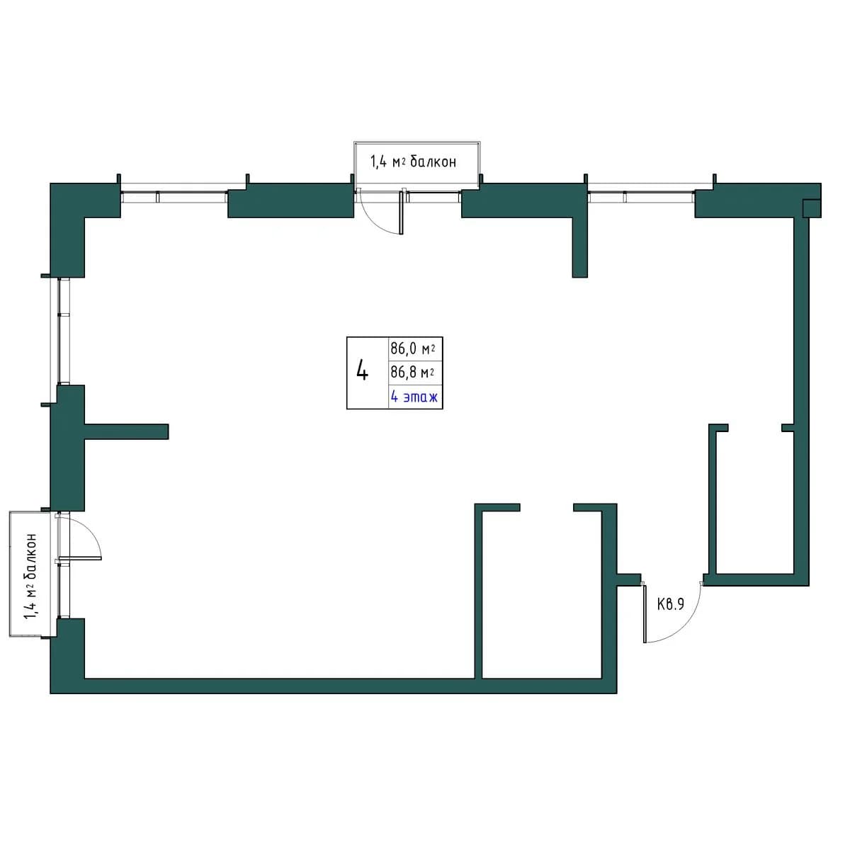 4 комн., 86.8 м²
