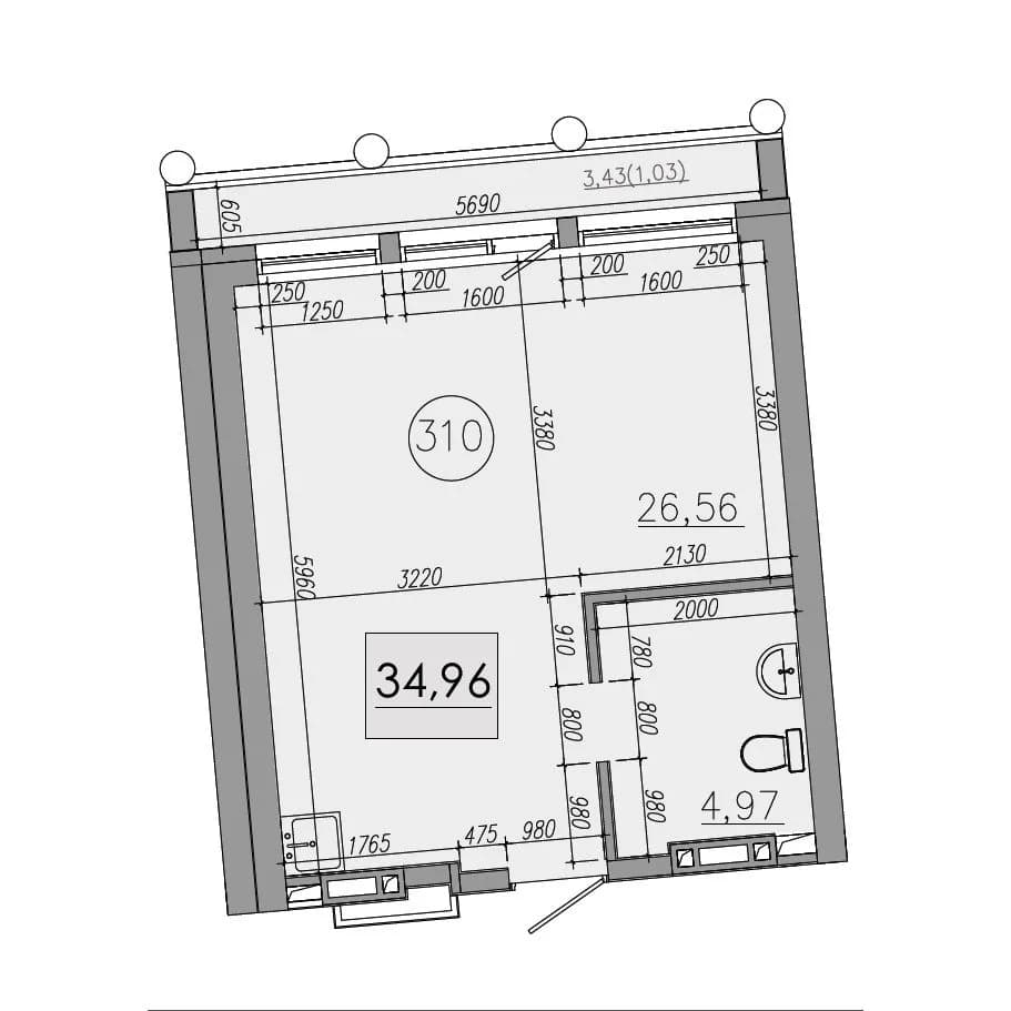 Студия, 35.0 м²