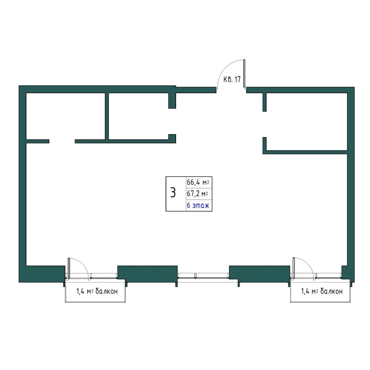 3 комн., 67.2 м²