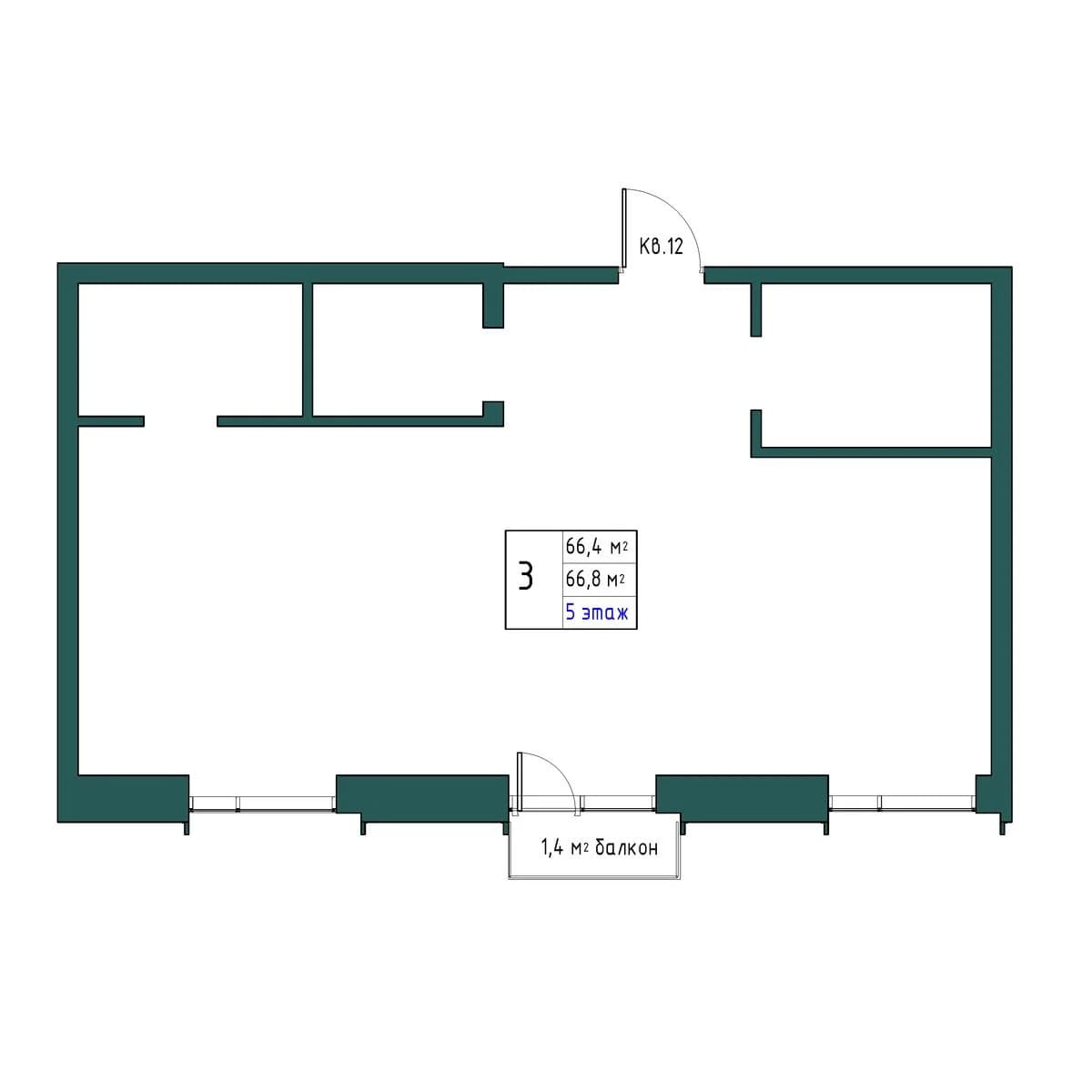 3 комн., 66.8 м²
