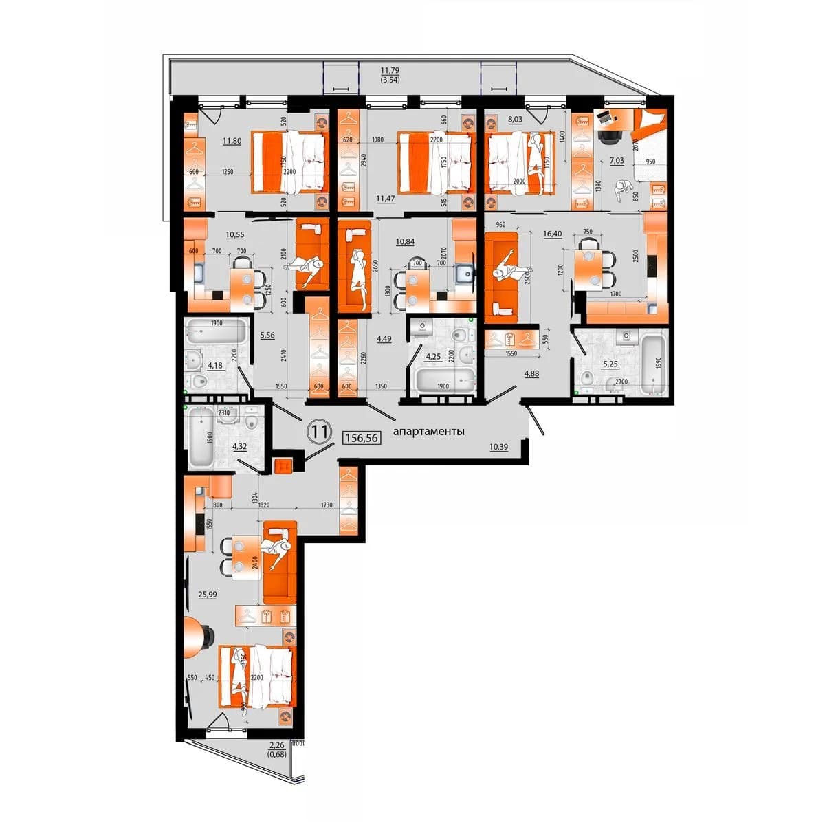 5 комн., 156.6 м²