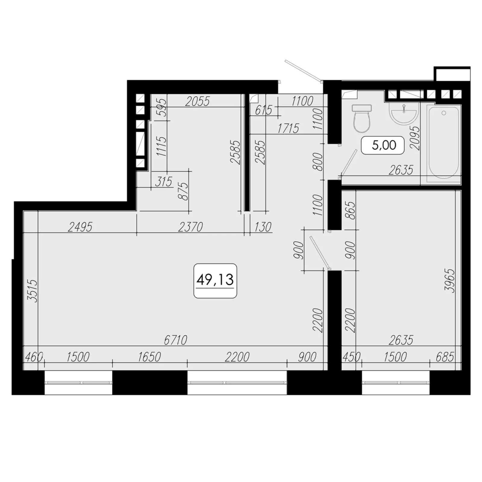 2 комн., 49.1 м²
