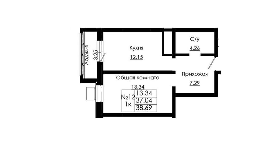 1 комн., 38.69 м²