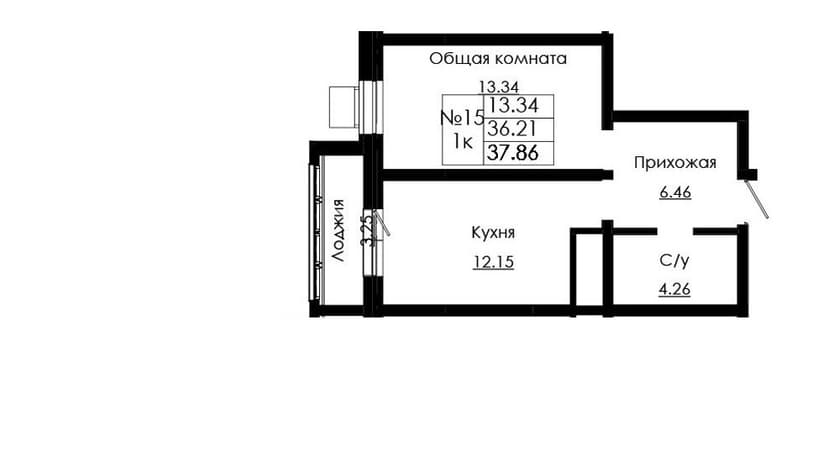 1 комн., 37.86 м²