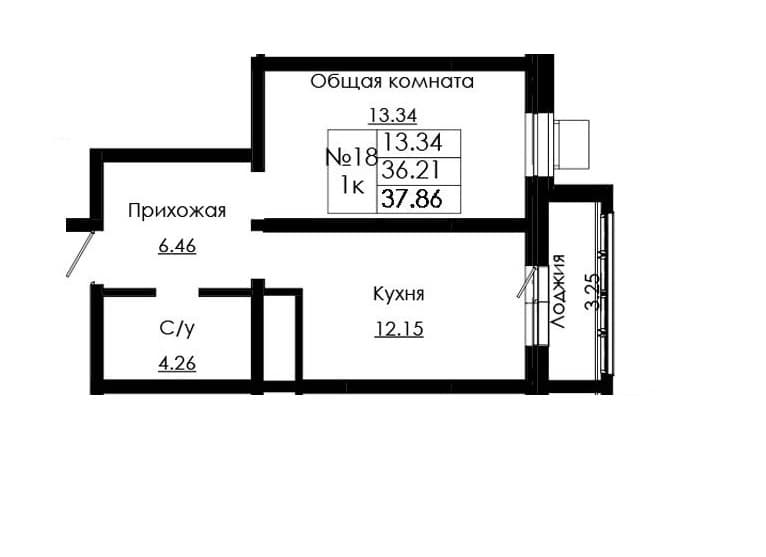 1 комн., 37.86 м²