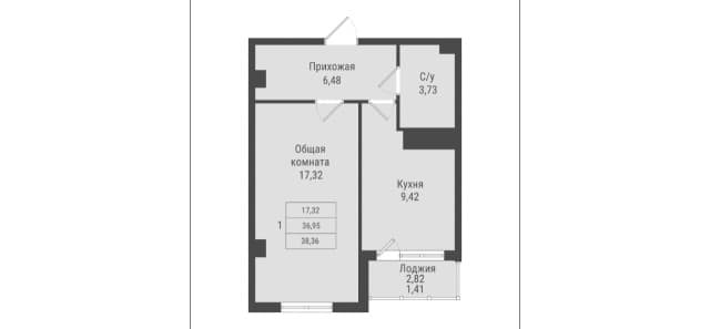 1 комн., 38 м², Монолитно-каркасный, Авторынок