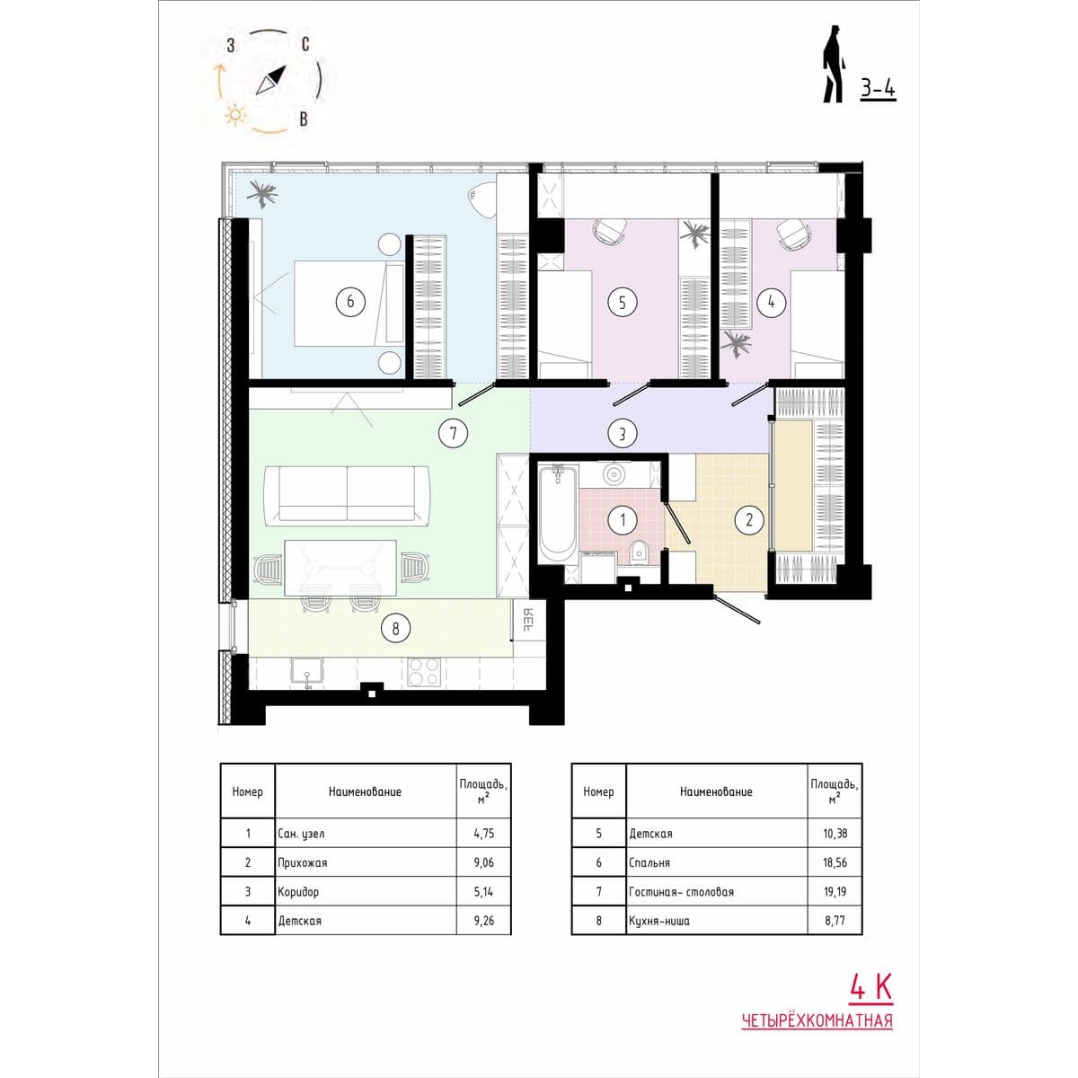 4 комн., 87.7 м²