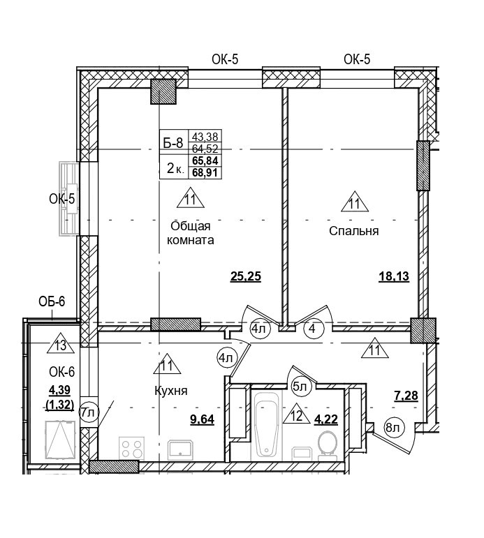 2 комн., 65.8 м²