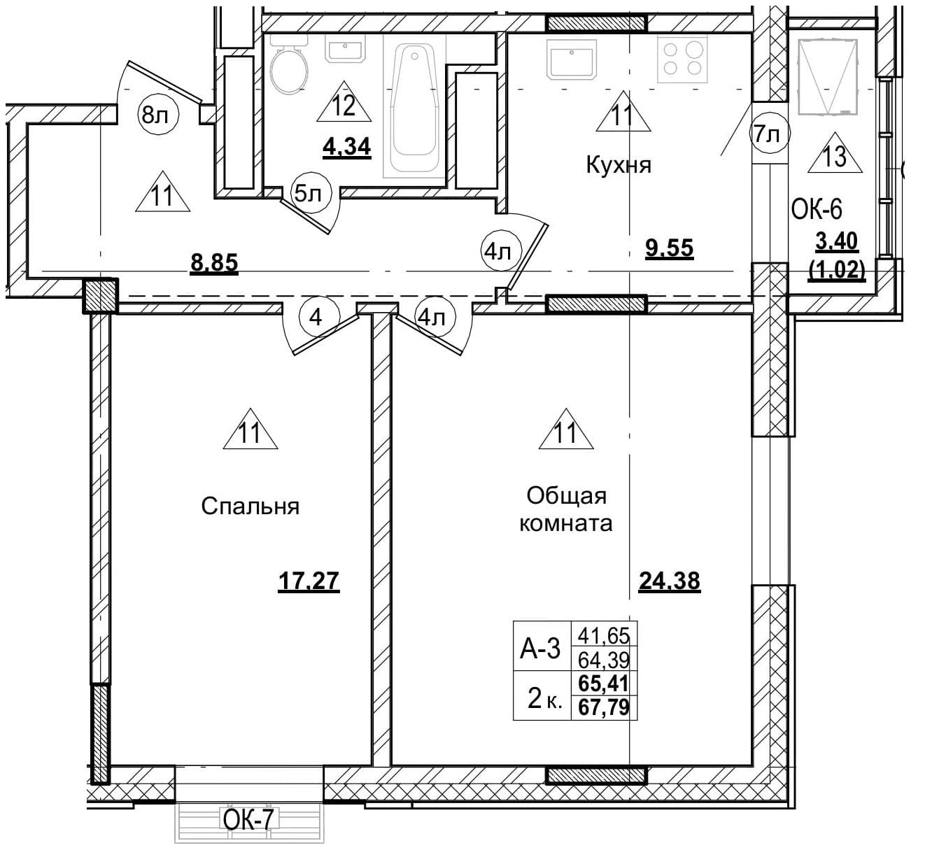 2 комн., 65.4 м²