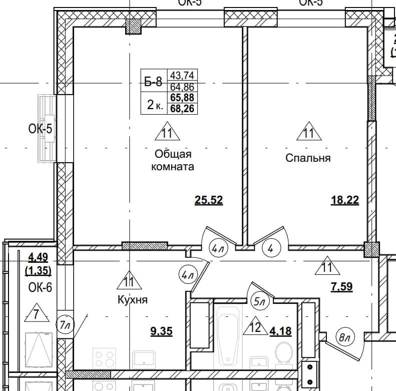 2 комн., 66.2 м²
