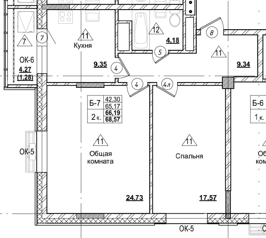2 комн., 66.5 м²