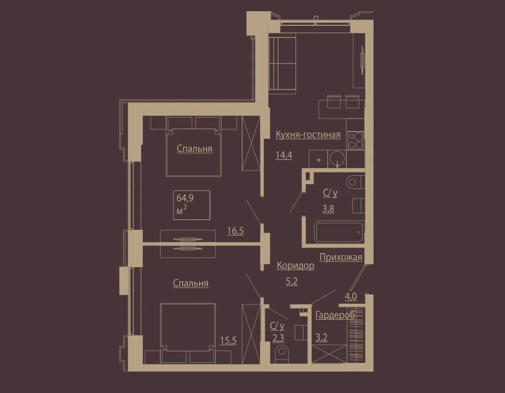 3 комн., 64.2 м²