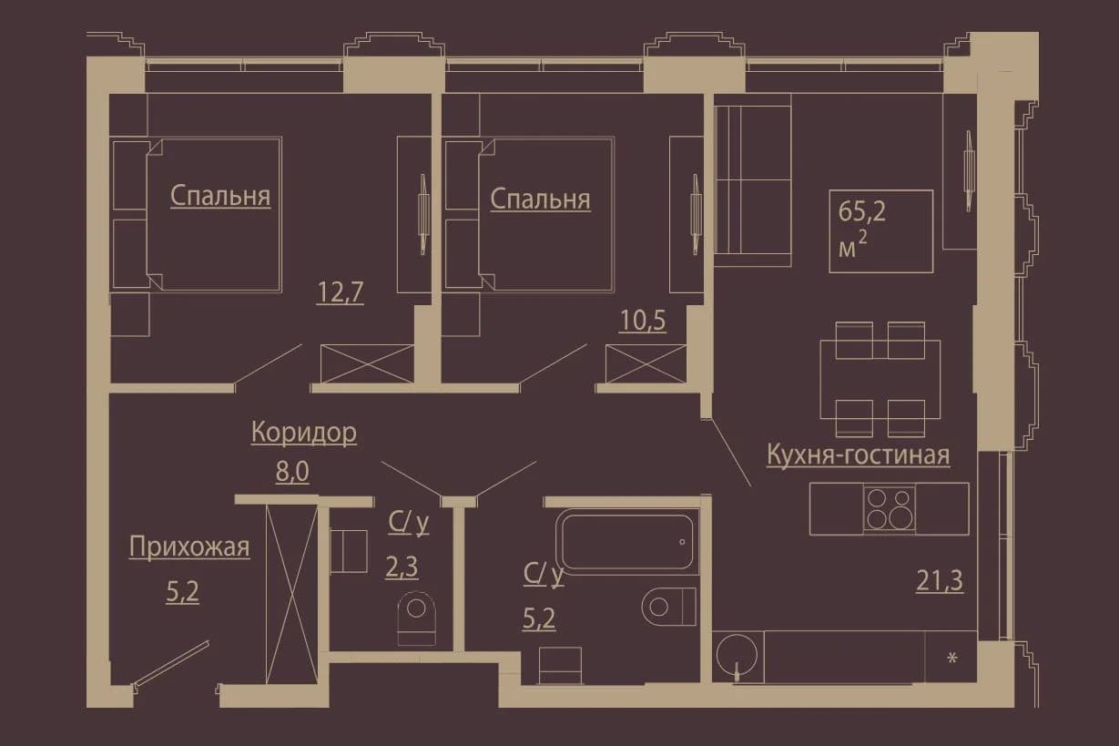 3 комн., 64.4 м²