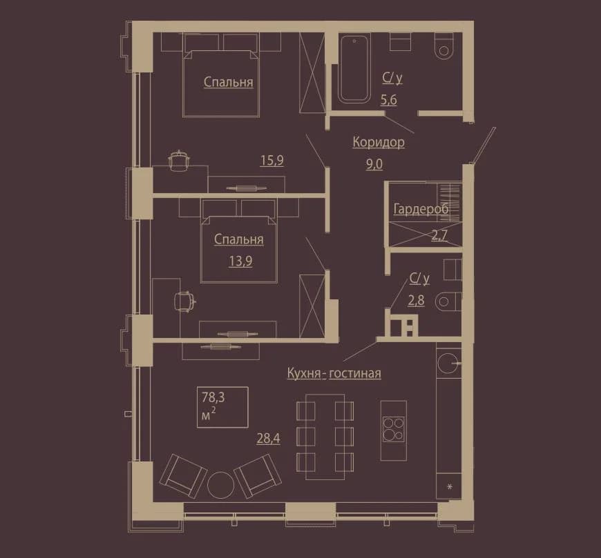 3 комн., 78.2 м²