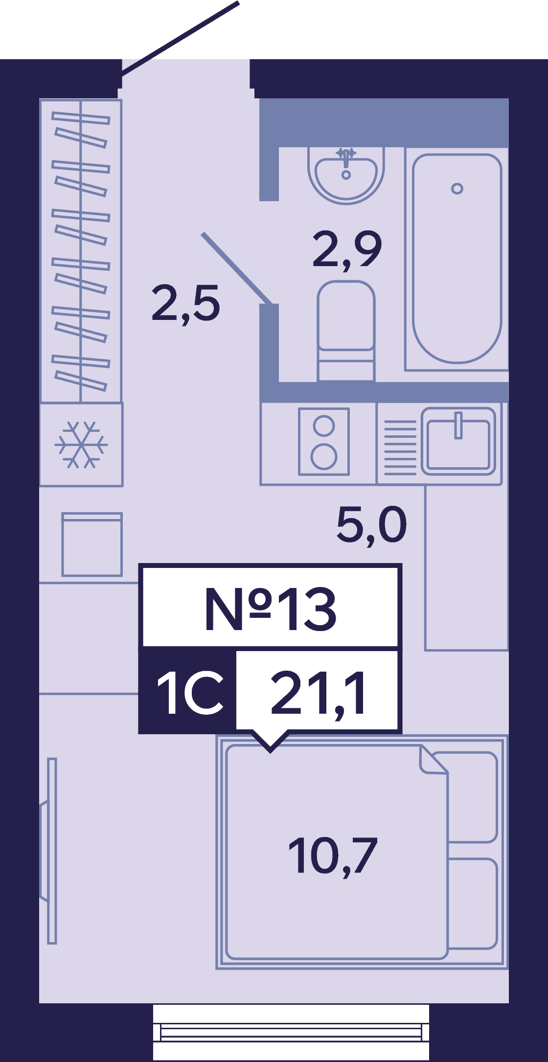 1 комн., 21.1 м²