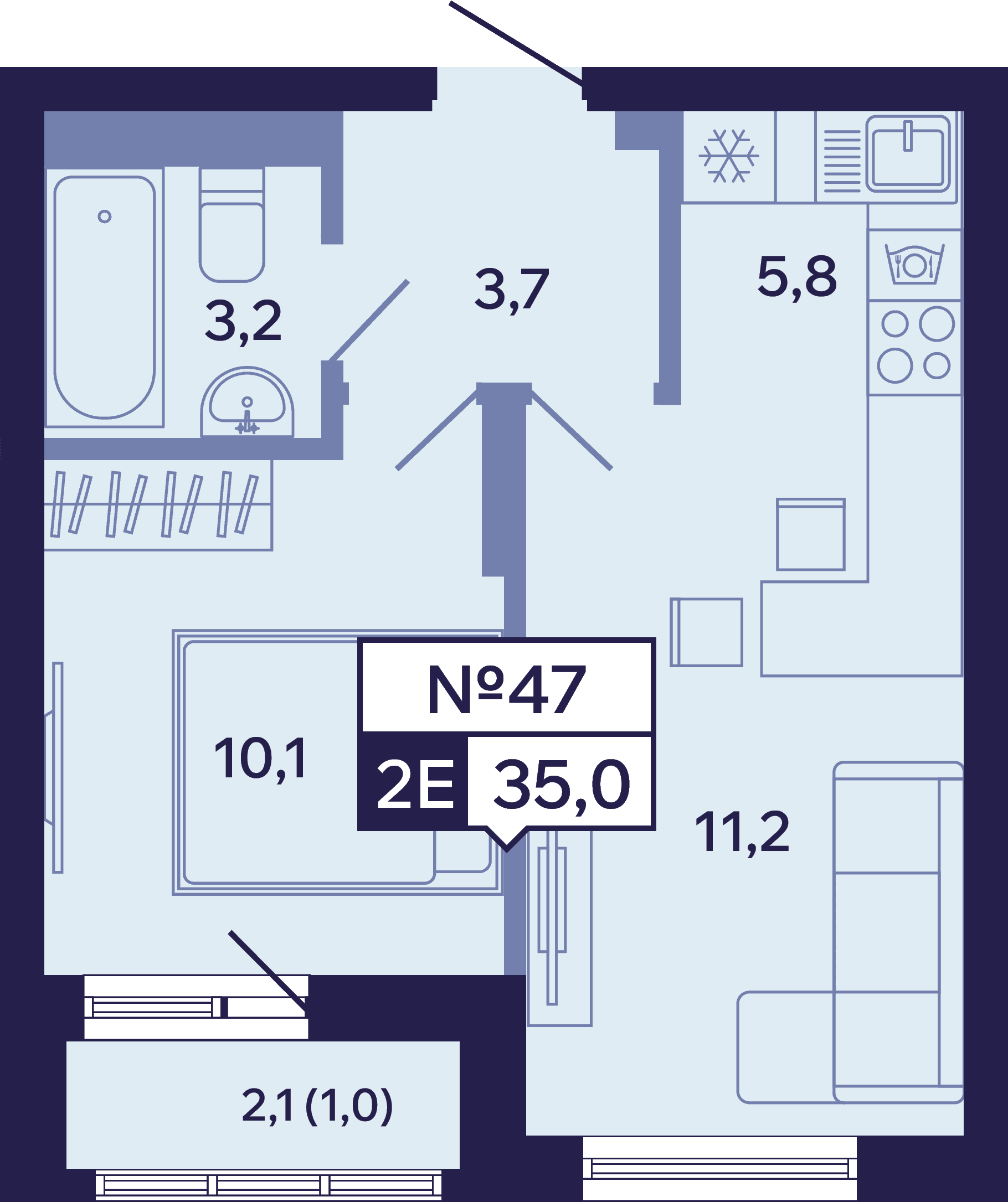 2 комн., 35.0 м²