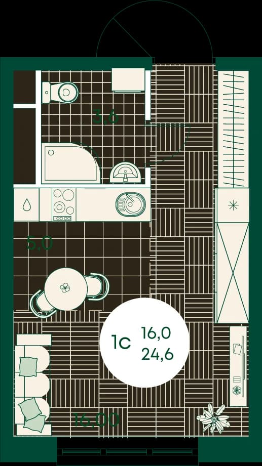 Студия, 24.6 м²
