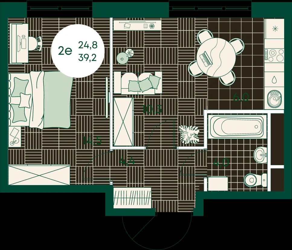 2 комн., 39.2 м²