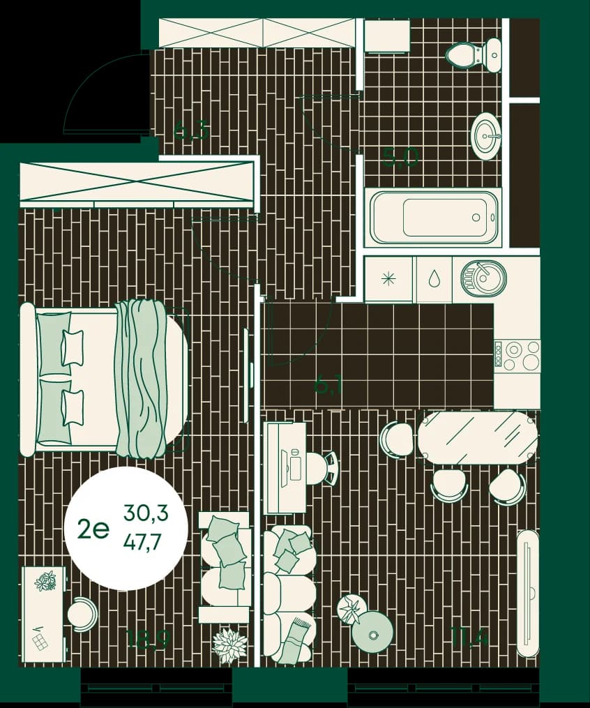 2 комн., 47.7 м²