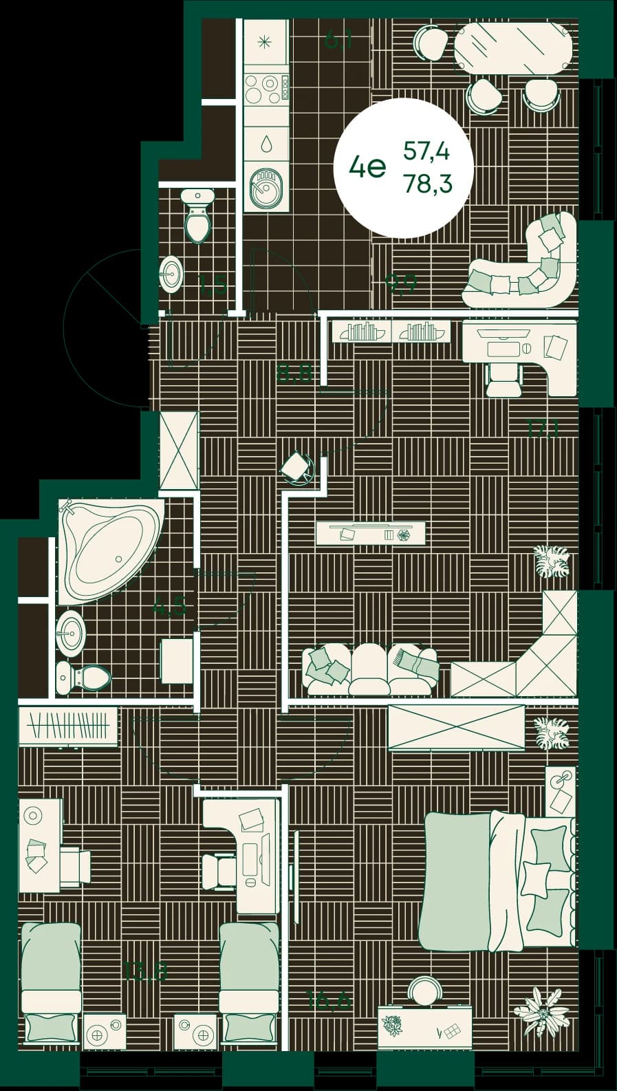 4 комн., 78.3 м²