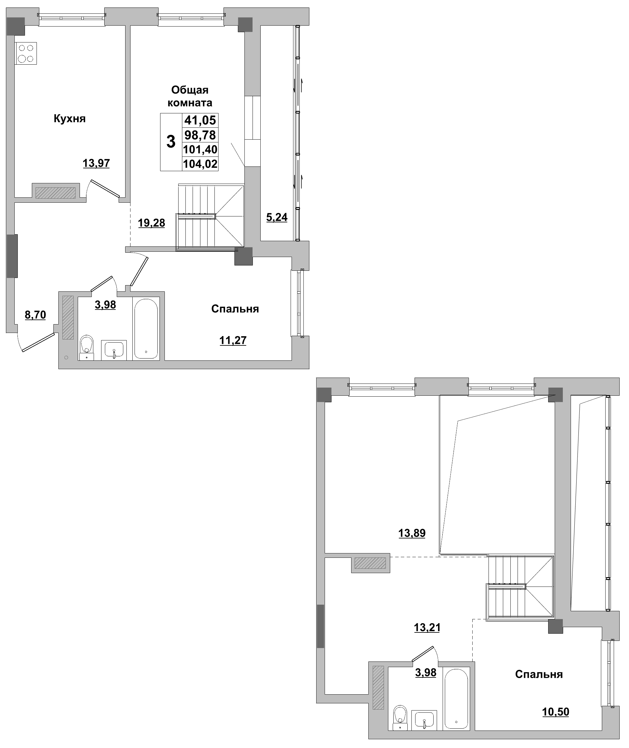 3 комн., 101.4 м²