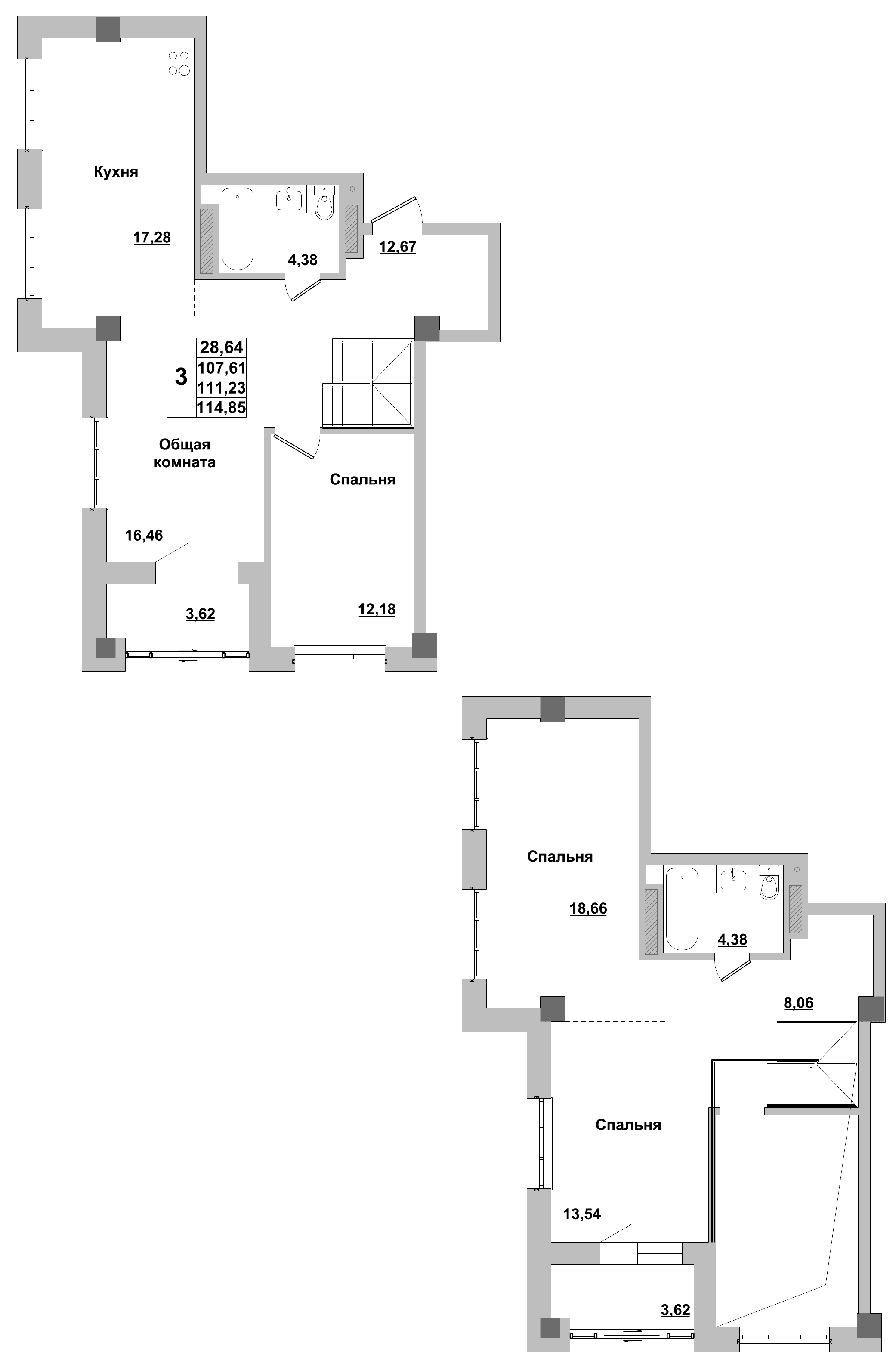 3 комн., 111.2 м²
