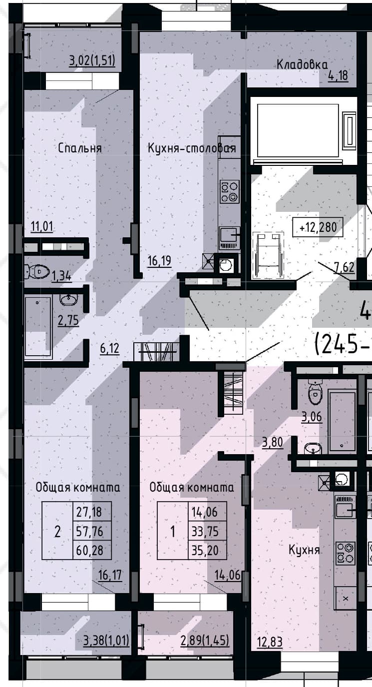 2 комн., 60.3 м²