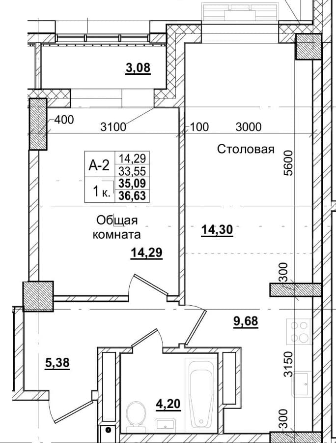 1 комн., 49.8 м²