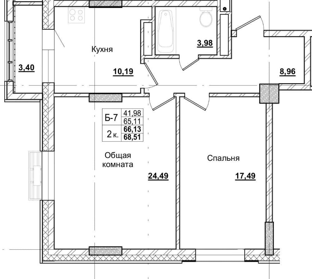 2 комн., 66.4 м²