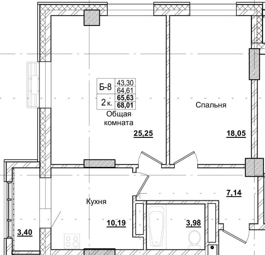 2 комн., 66.0 м²