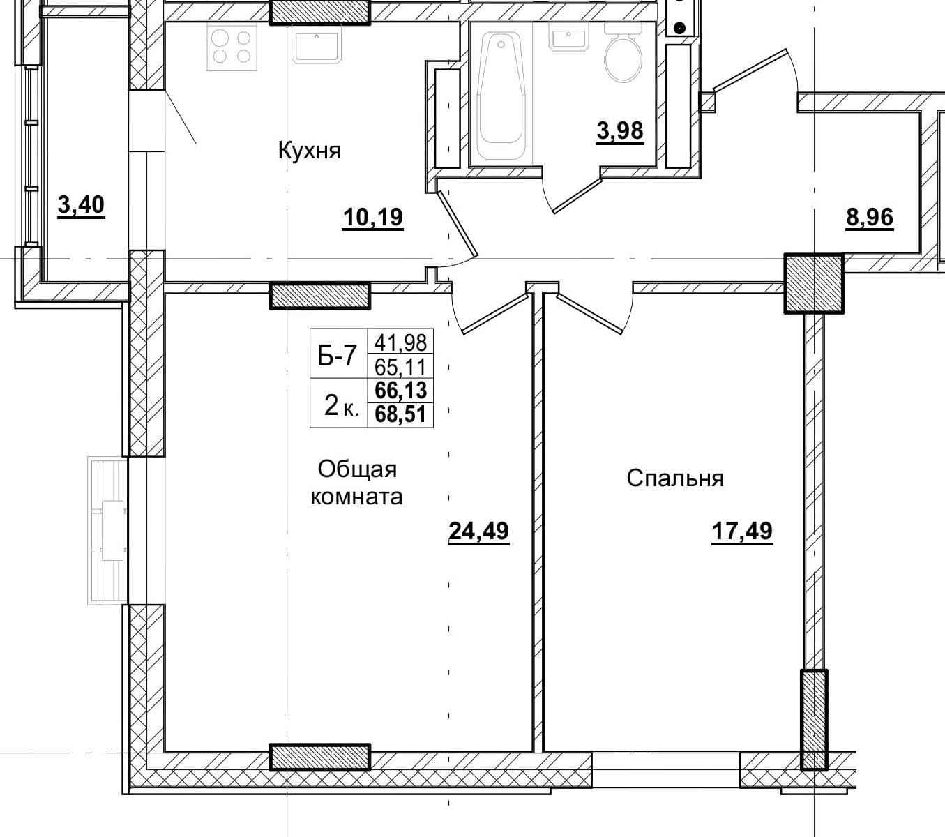 2 комн., 66.4 м²