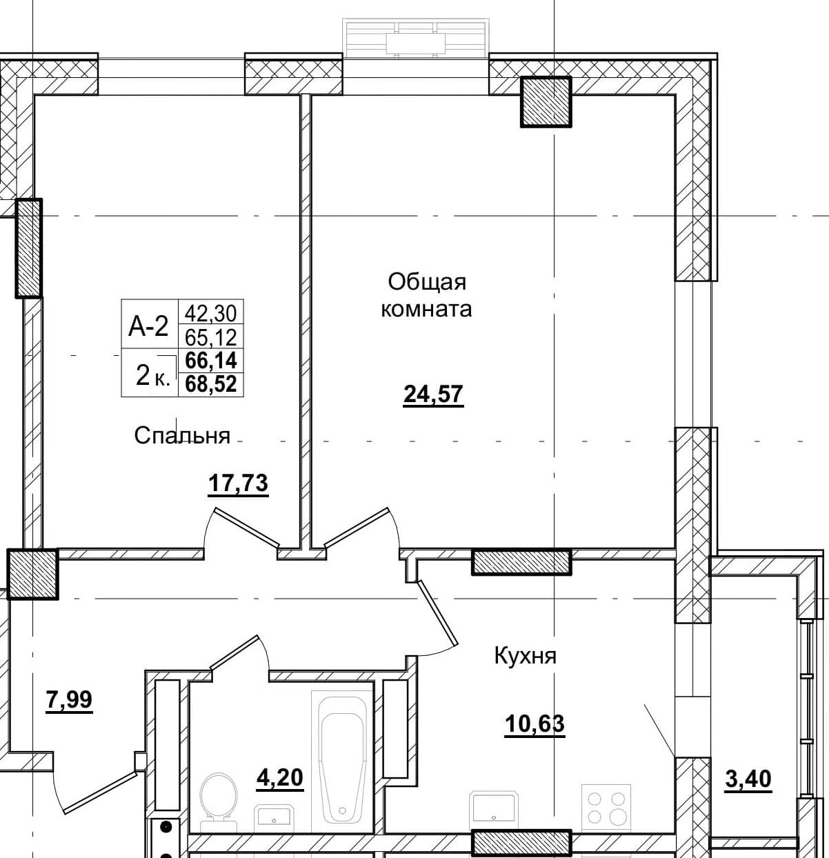 2 комн., 65.7 м²