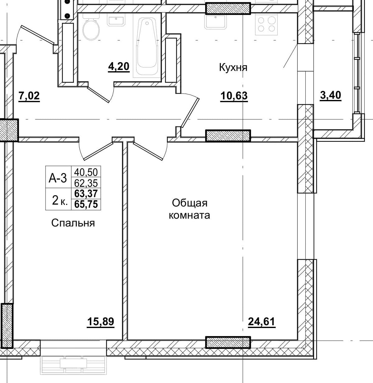2 комн., 65.3 м²