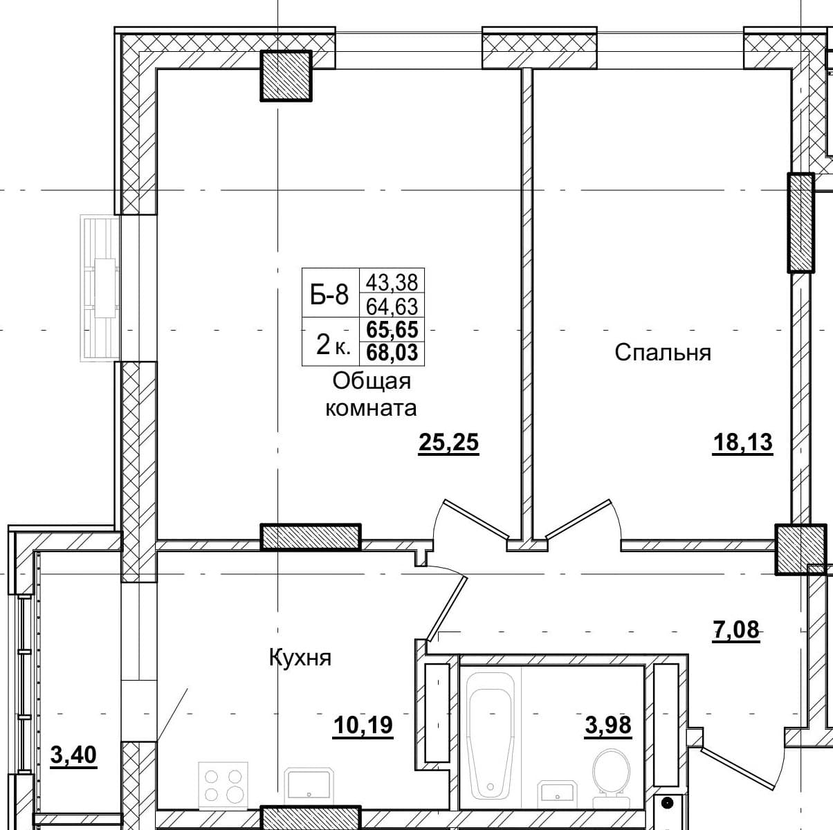 2 комн., 65.8 м²