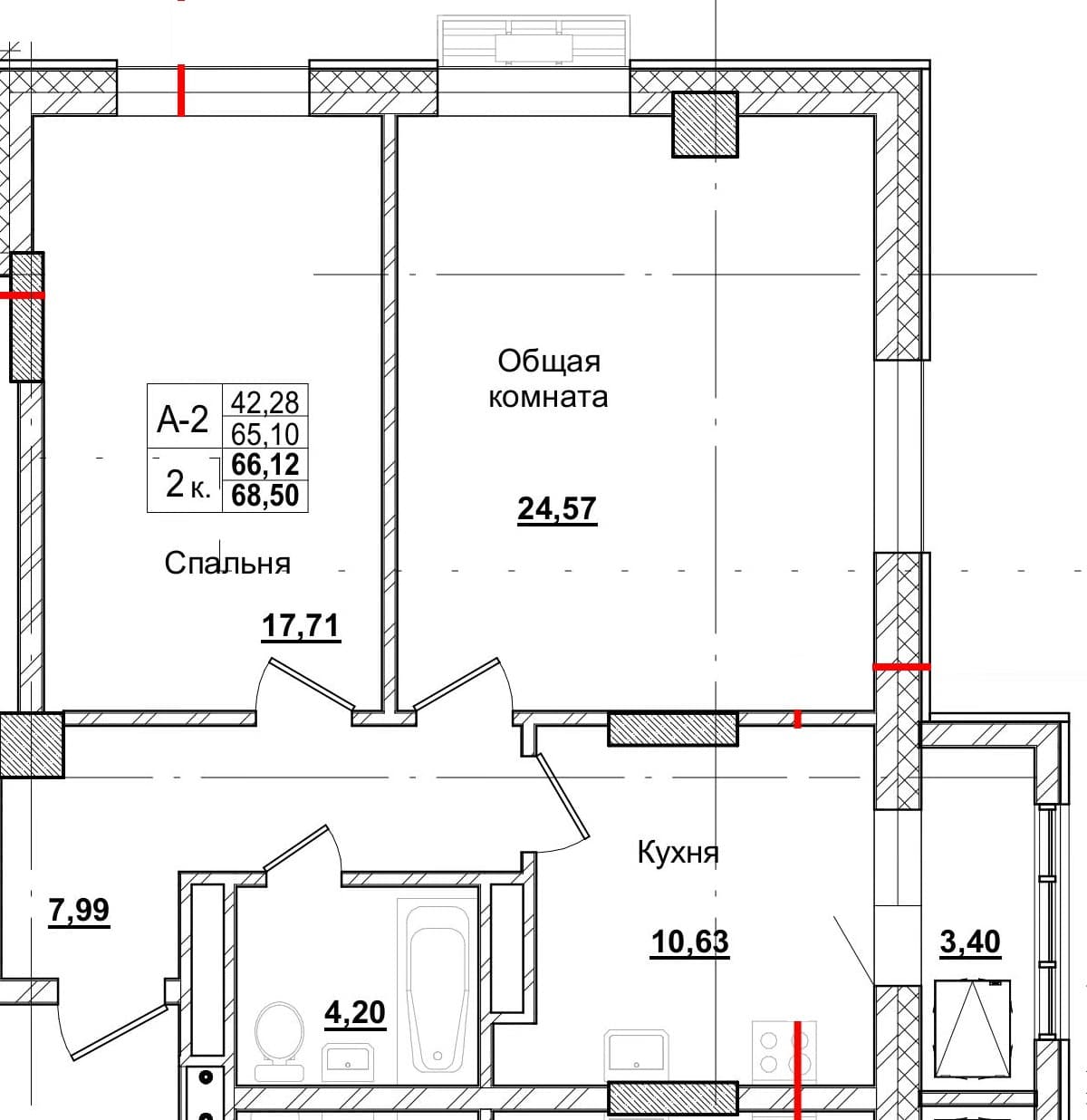 2 комн., 65.9 м²