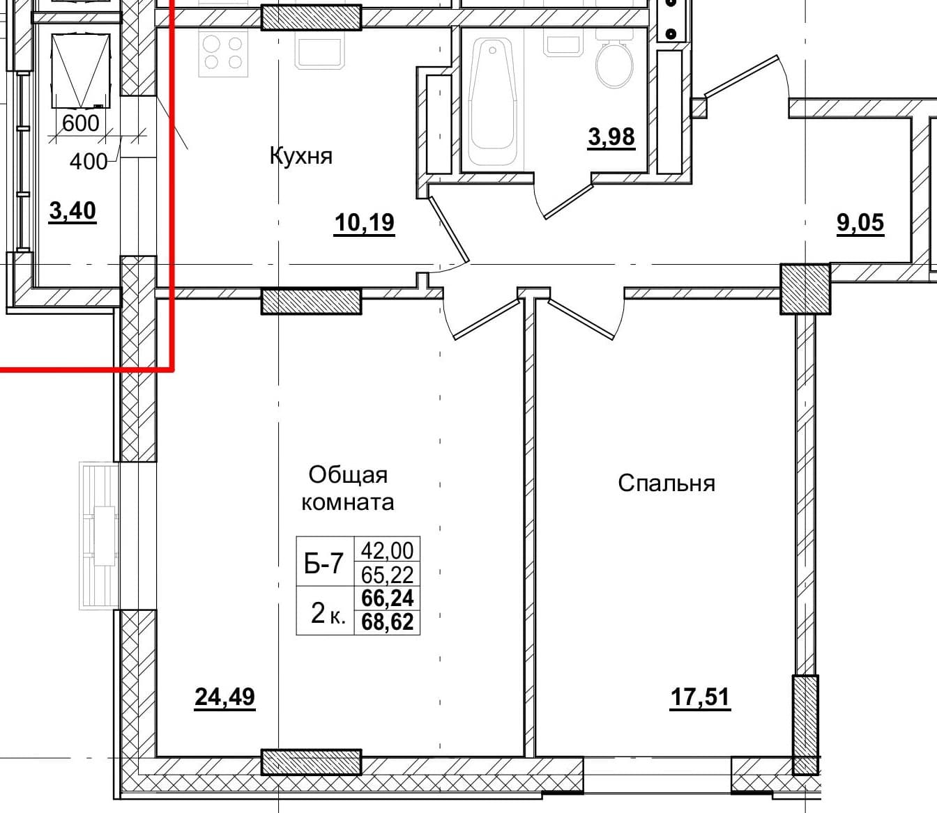 2 комн., 66.4 м²