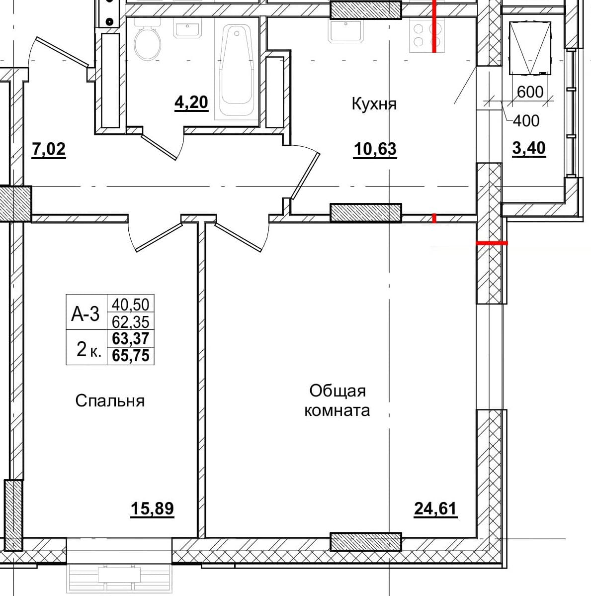 2 комн., 65.3 м²