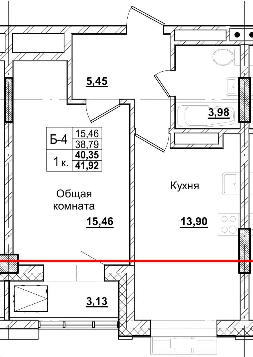 1 комн., 40.0 м²
