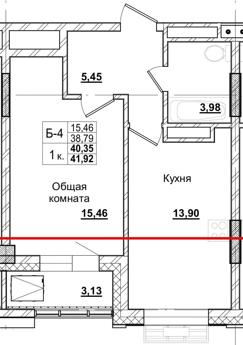 1 комн., 40.0 м²