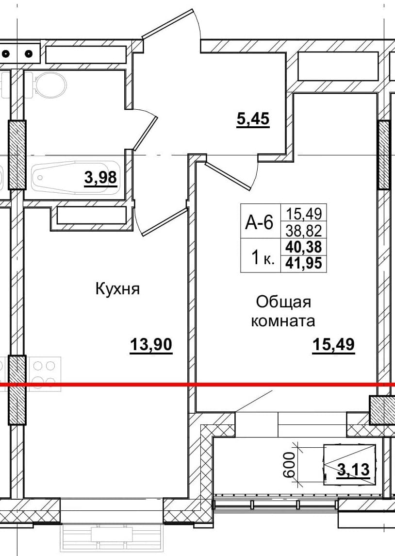 1 комн., 40.0 м²
