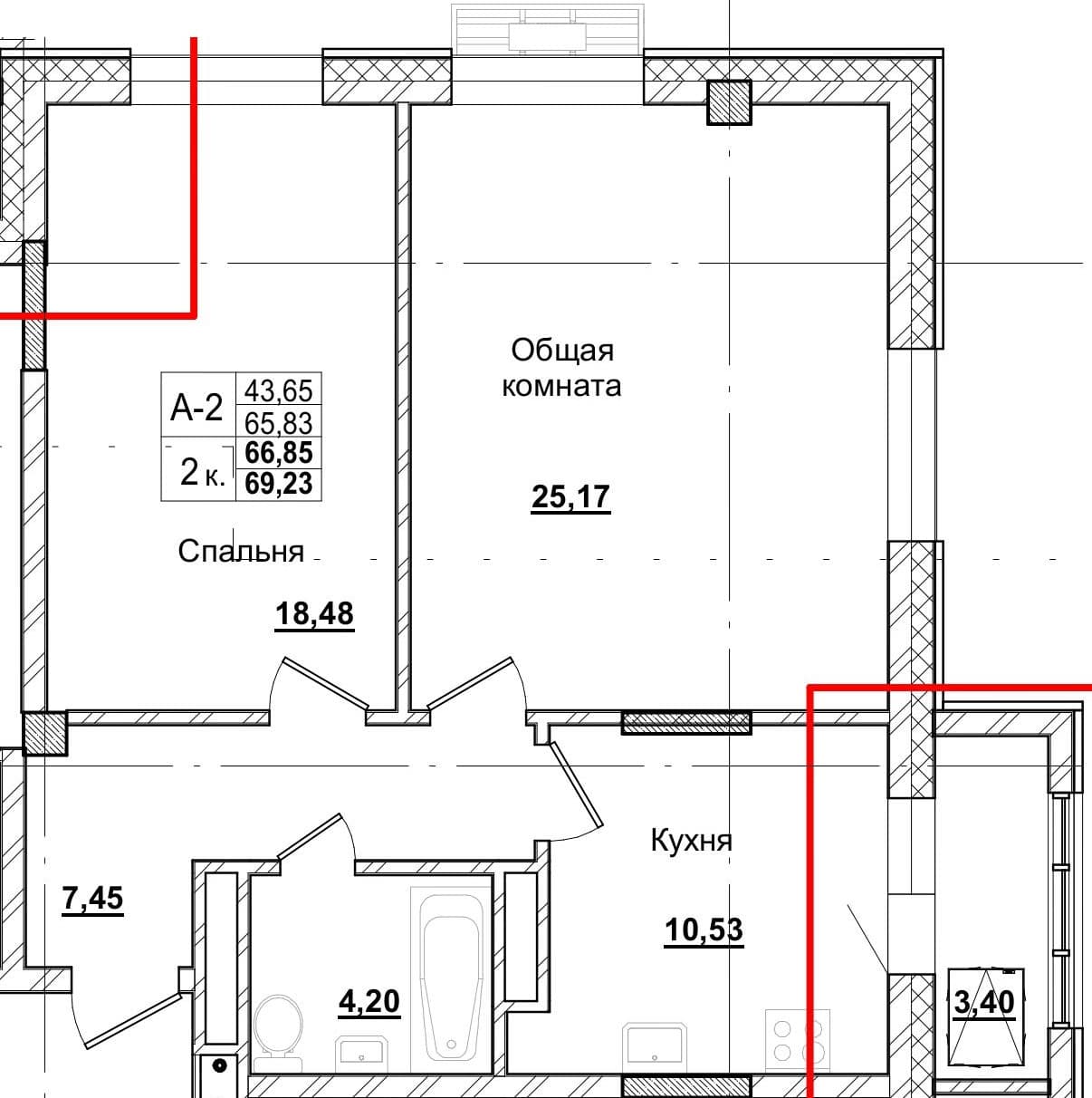2 комн., 66.2 м²