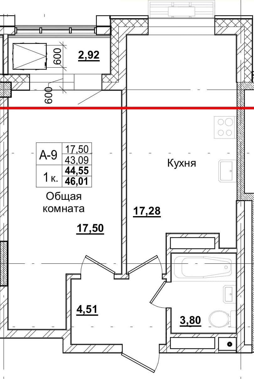 1 комн., 44.2 м²