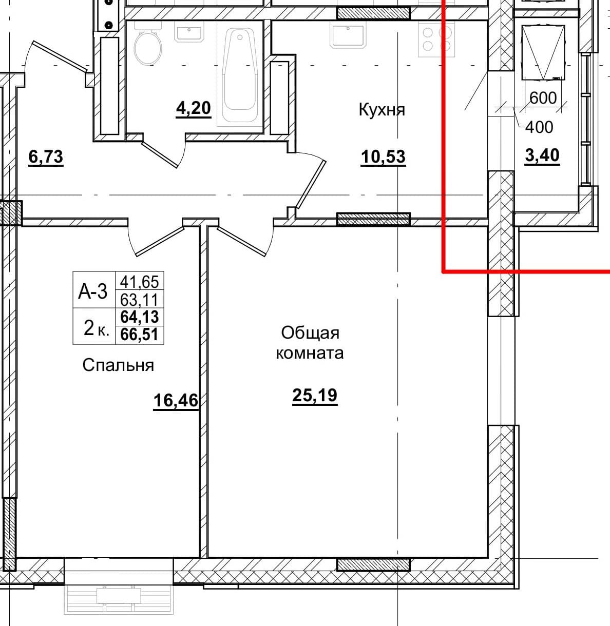 2 комн., 65.6 м²